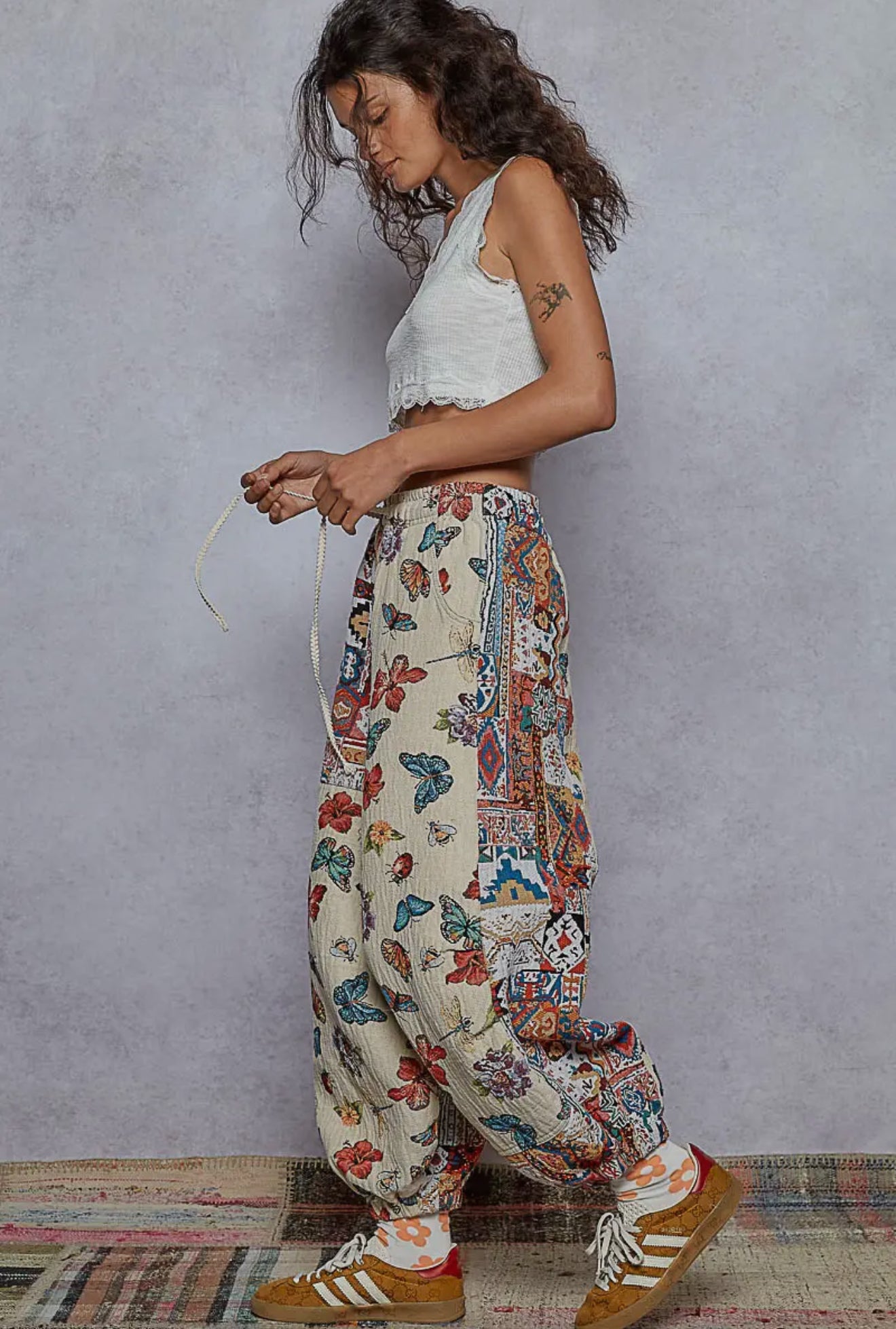 Butterfly Jacquard Contrast Color Pants