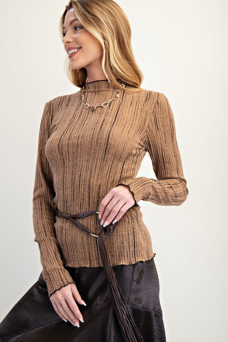 2 TONE NOVELTY RIB FITTED TOP