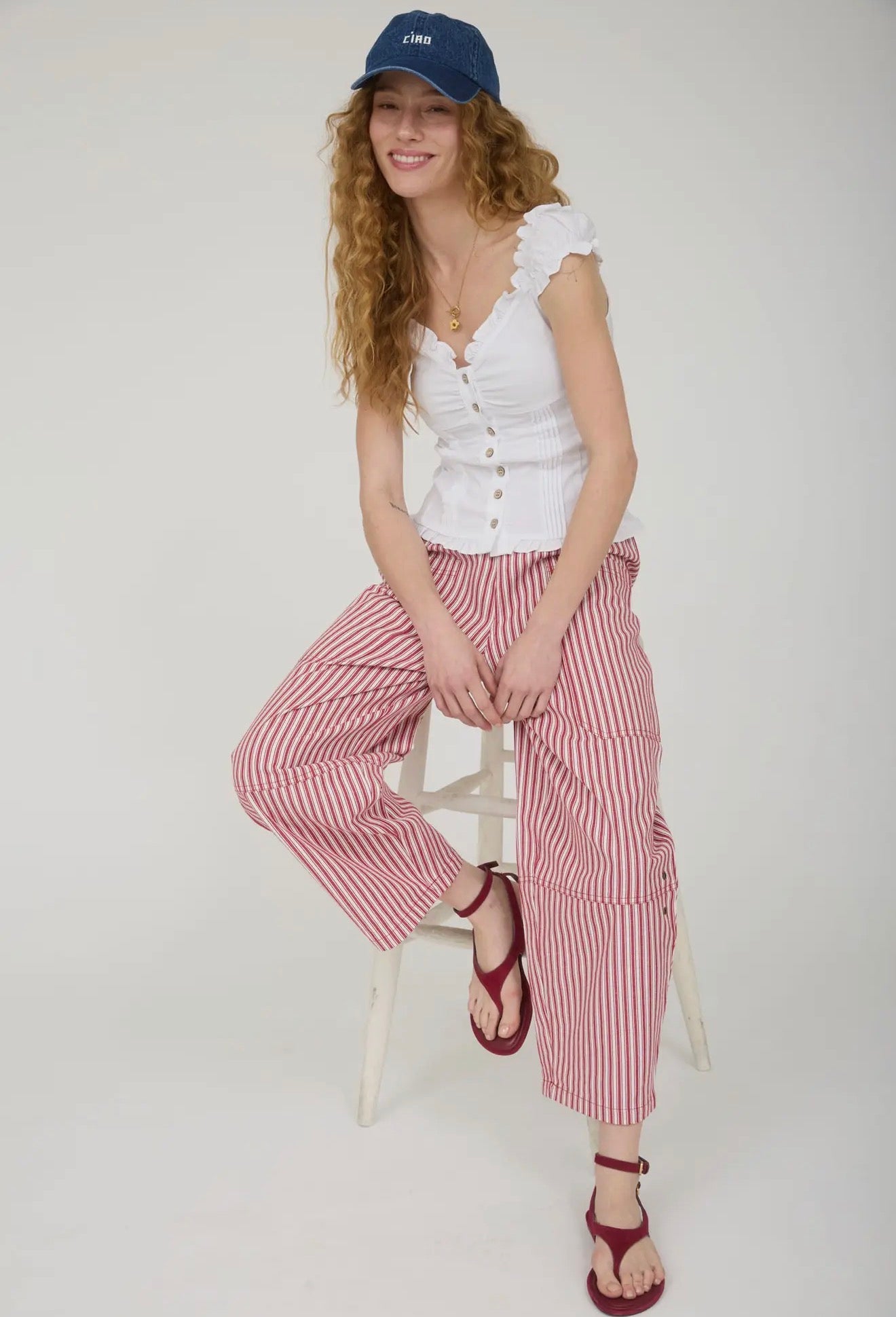 Stripe Pocket Detail Wide Leg Pants
