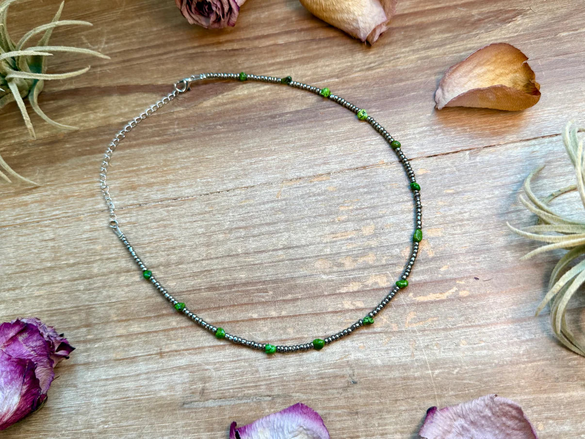 Green Turquoise Glass Seed Bead
Necklace - 14 Inch