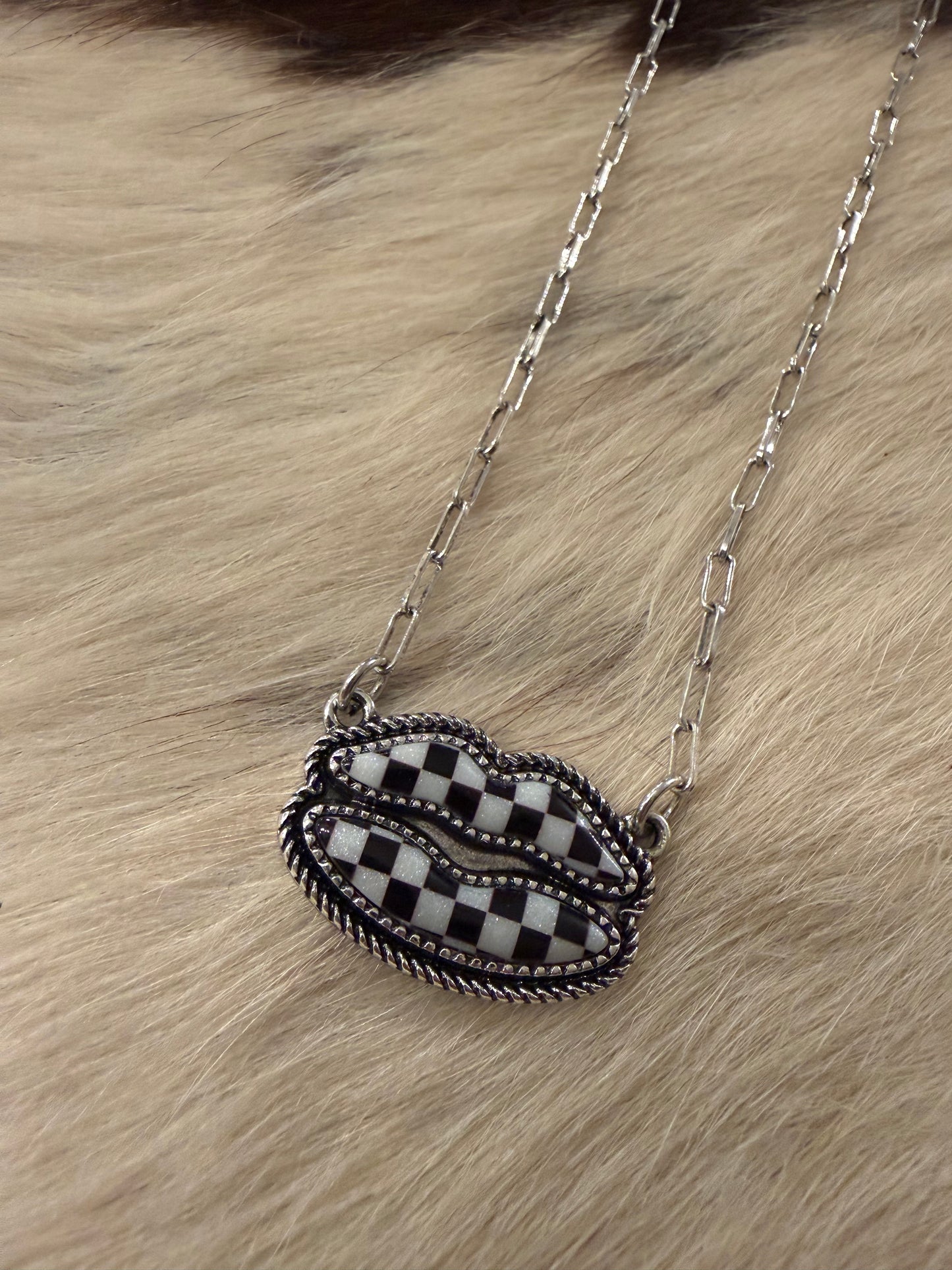 Checked Out Lips Necklace