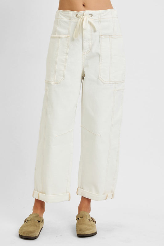 Risen Cream Cargo Barrel Pants