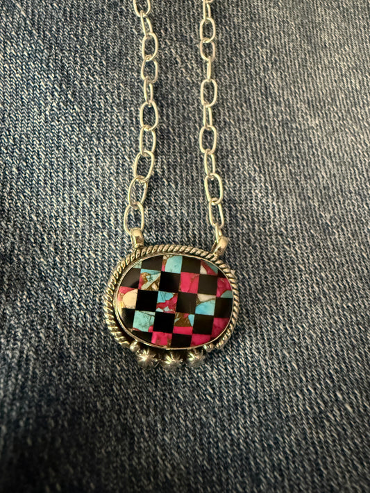 Cotton Candy Round Check Necklace