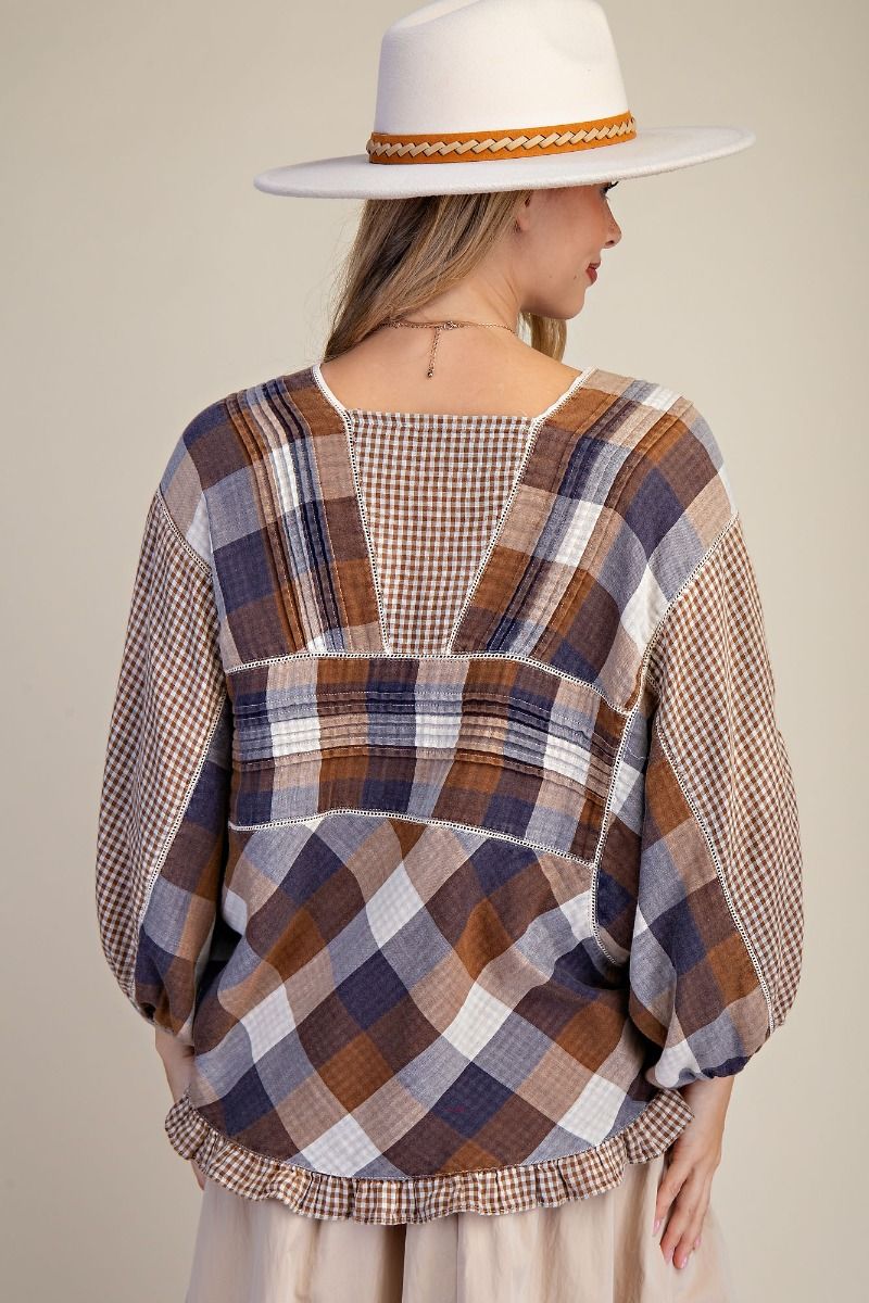 CHECKERED WASHED COTTON GAUZE TOP
