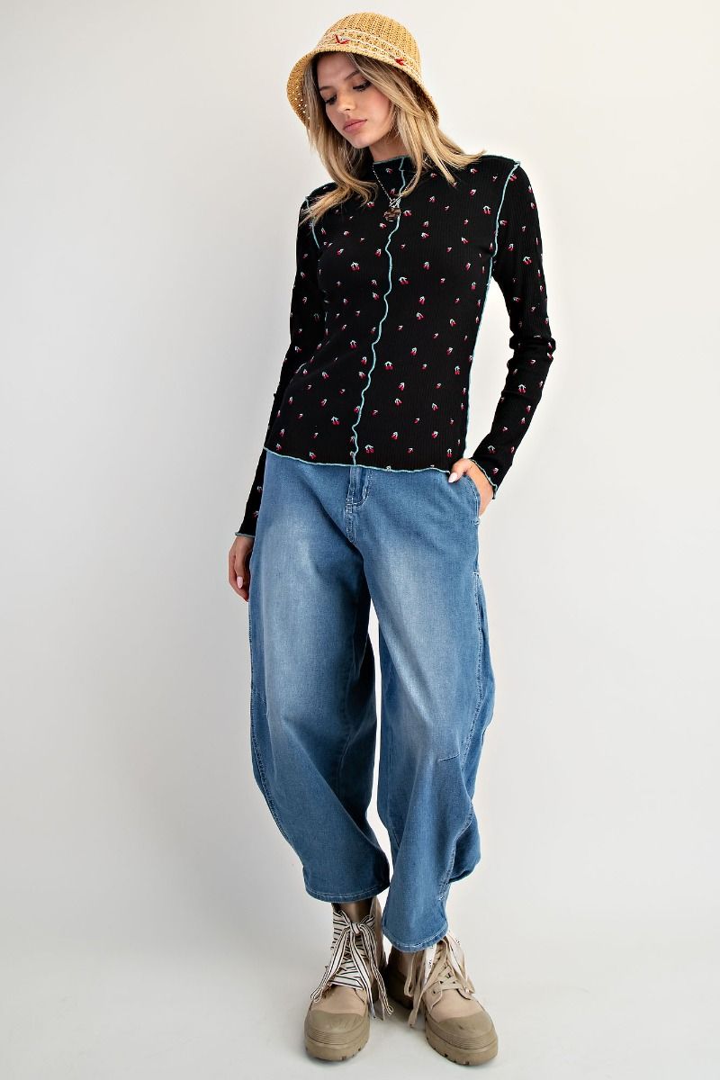 Cherry Embroidered Thermal Top