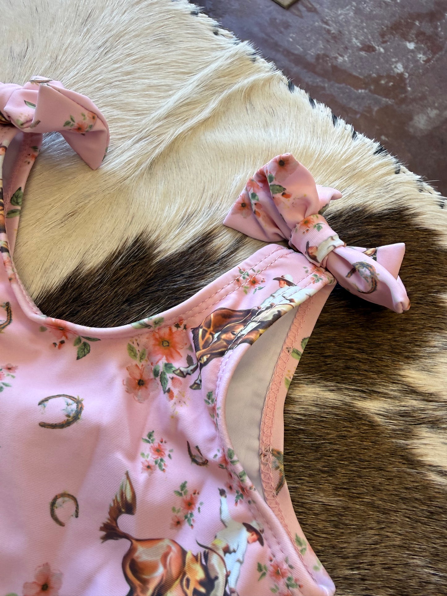 Pink Floral Bucking Horse Swimsuit