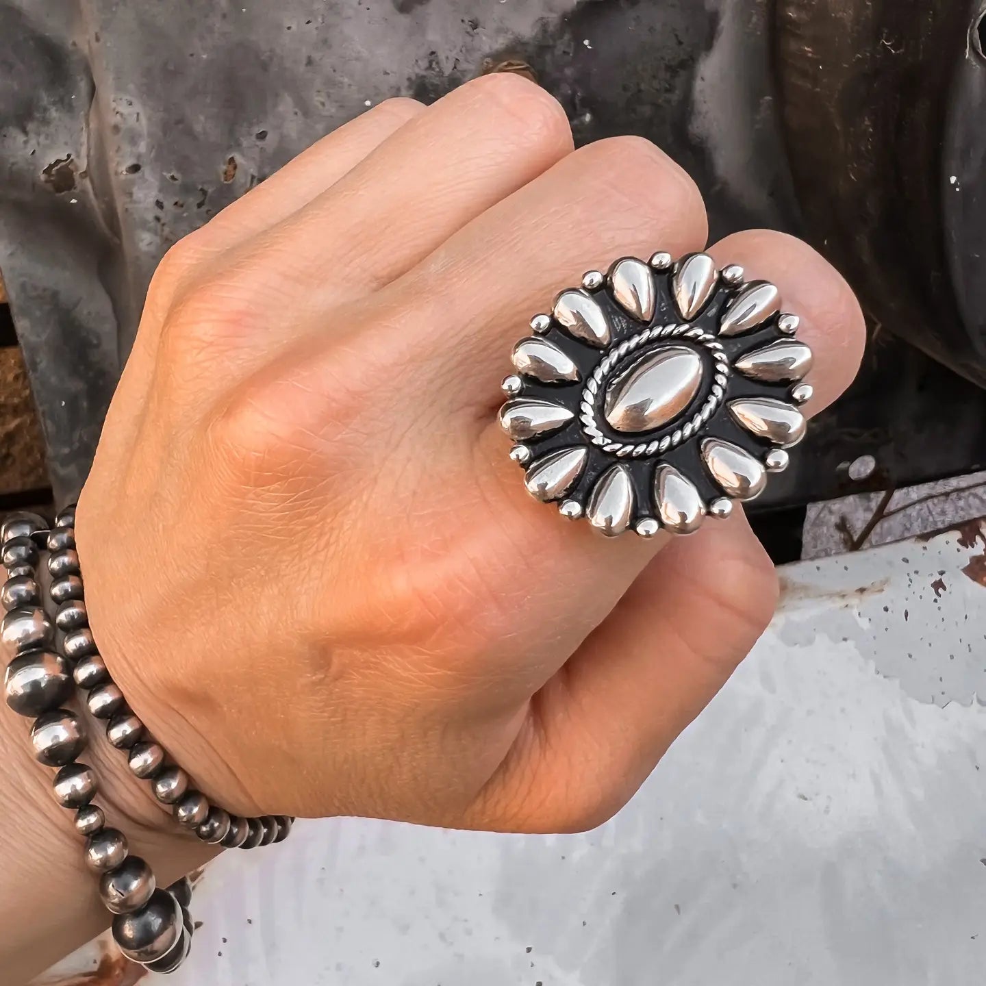 Sundown Petals Sterling Silver Ring & Earrings