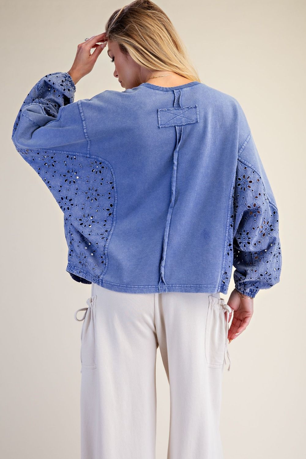 CROCHET PATCH DETAILING WASHED TERRY TOP