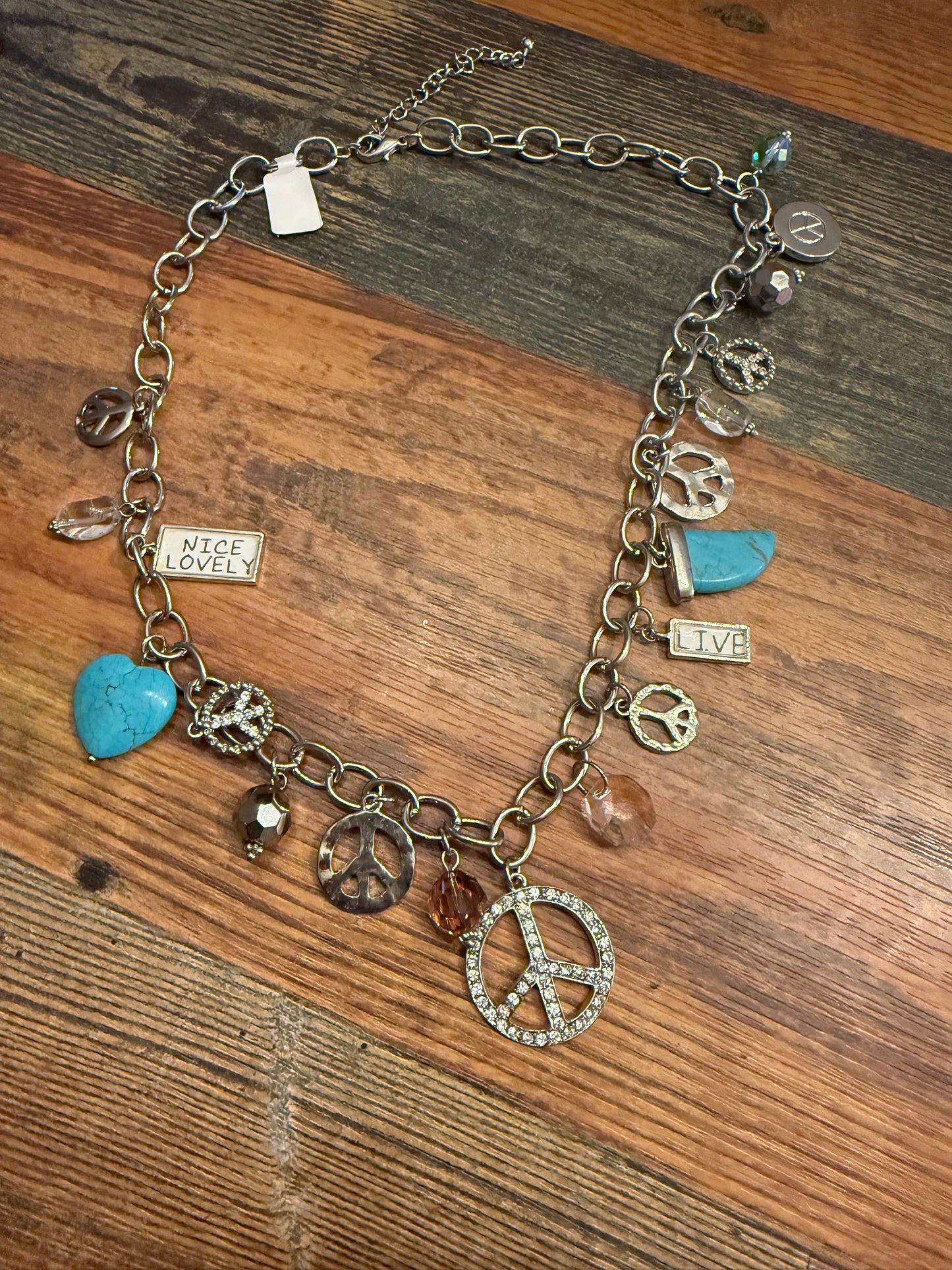 Live/Peace Charm Necklace