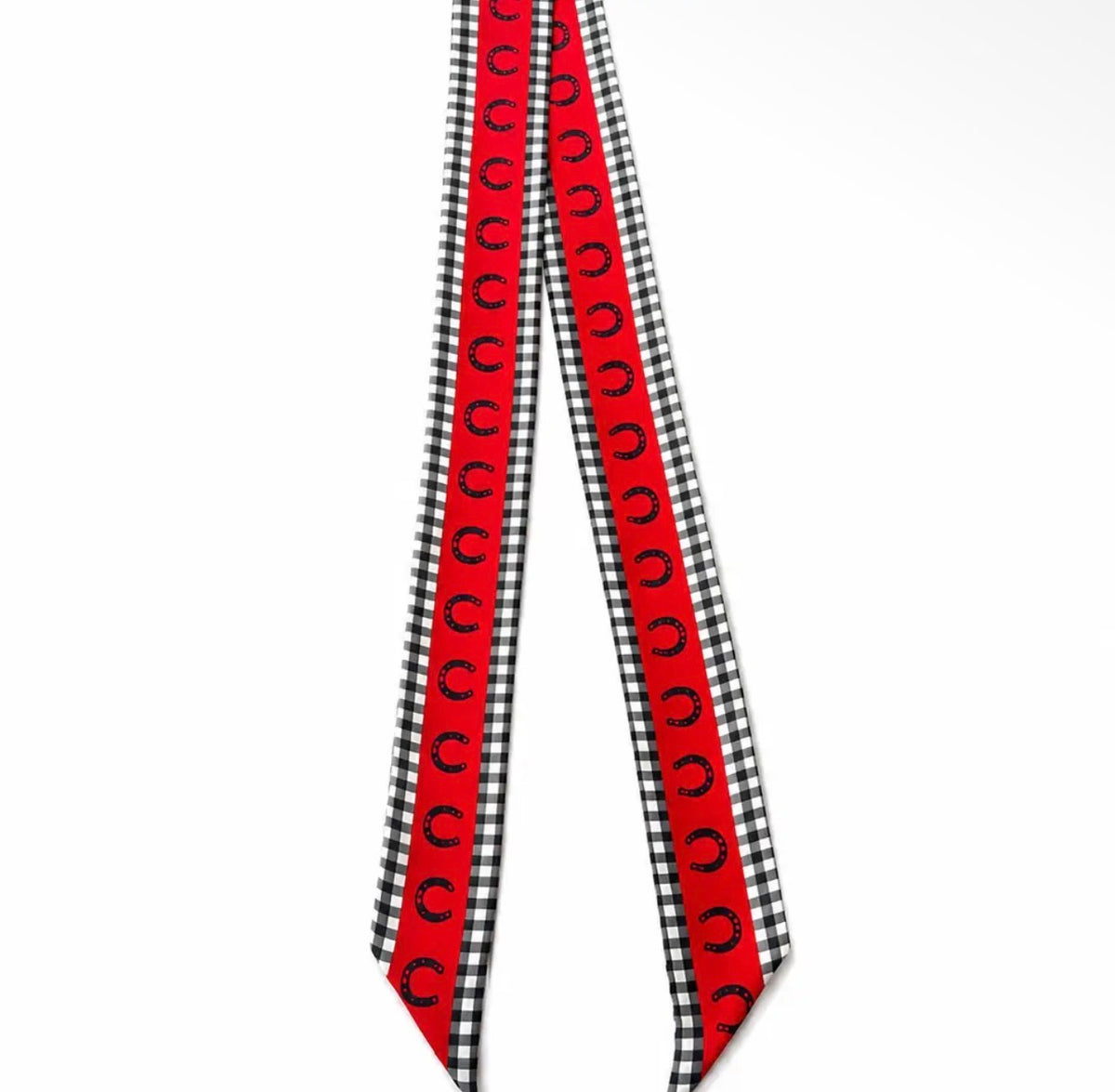 100% Silk Twilly Scarf with Horsehoe and Gingham