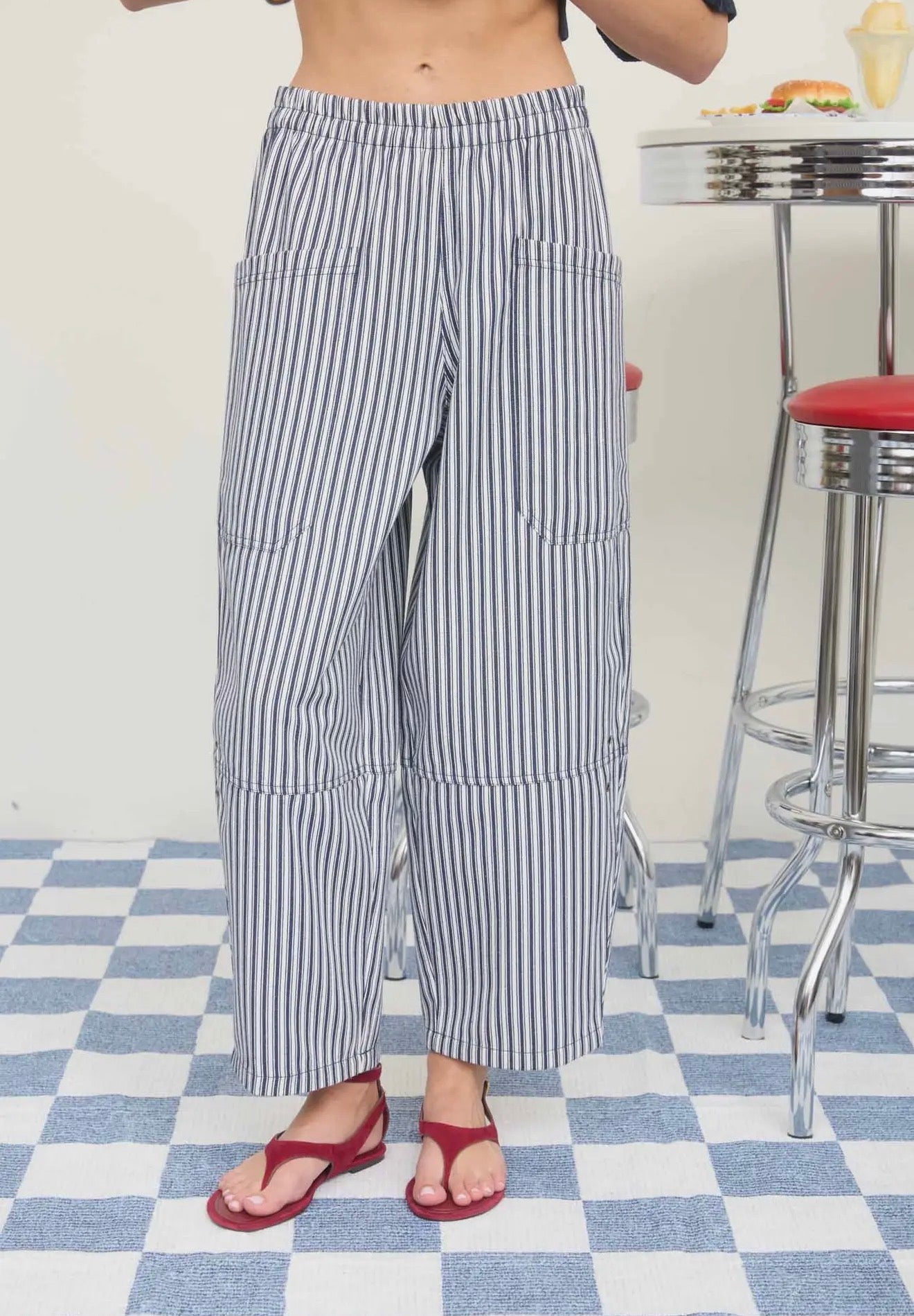 Stripe Pocket Detail Wide Leg Pants