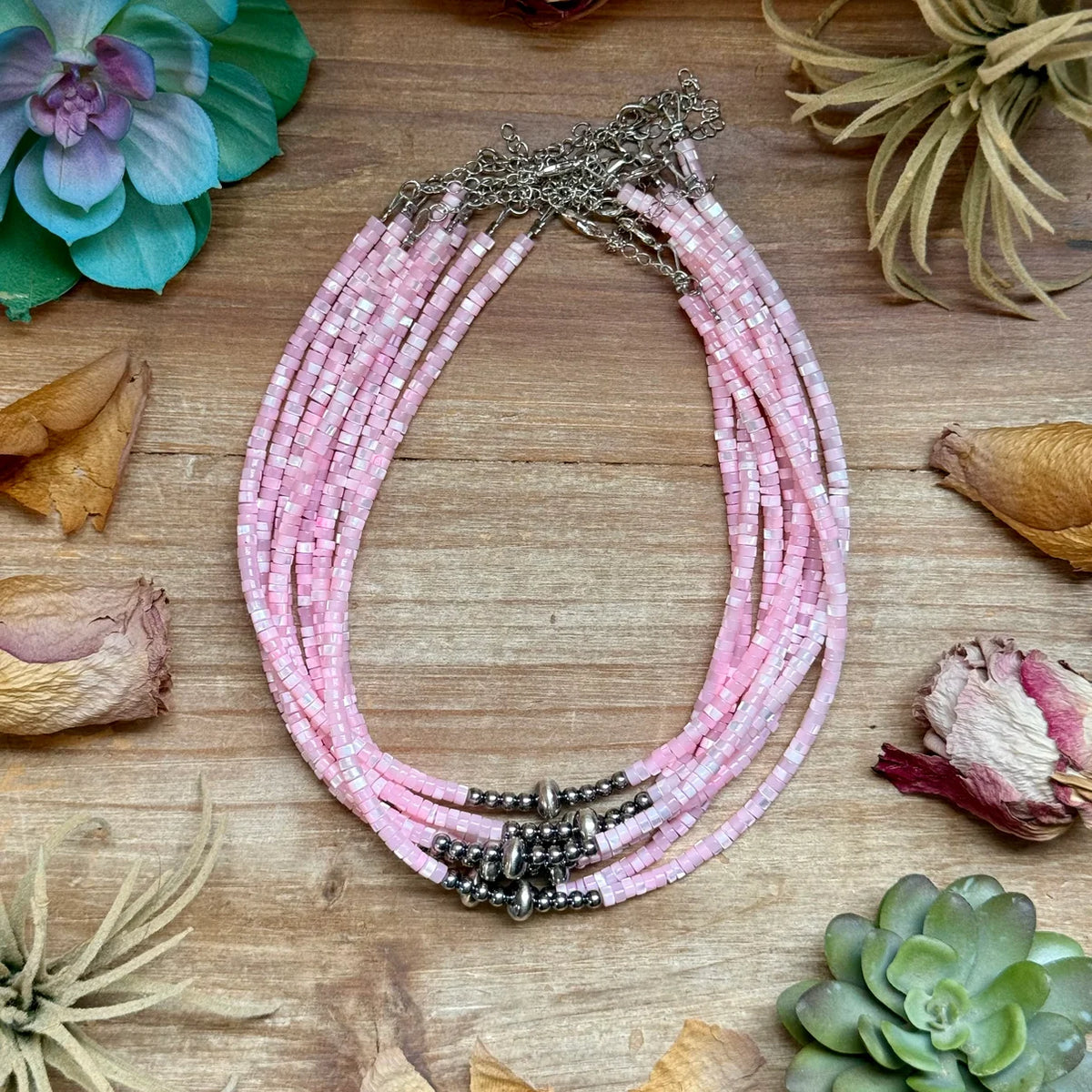 Pink Shell Heishi Necklace - 14"