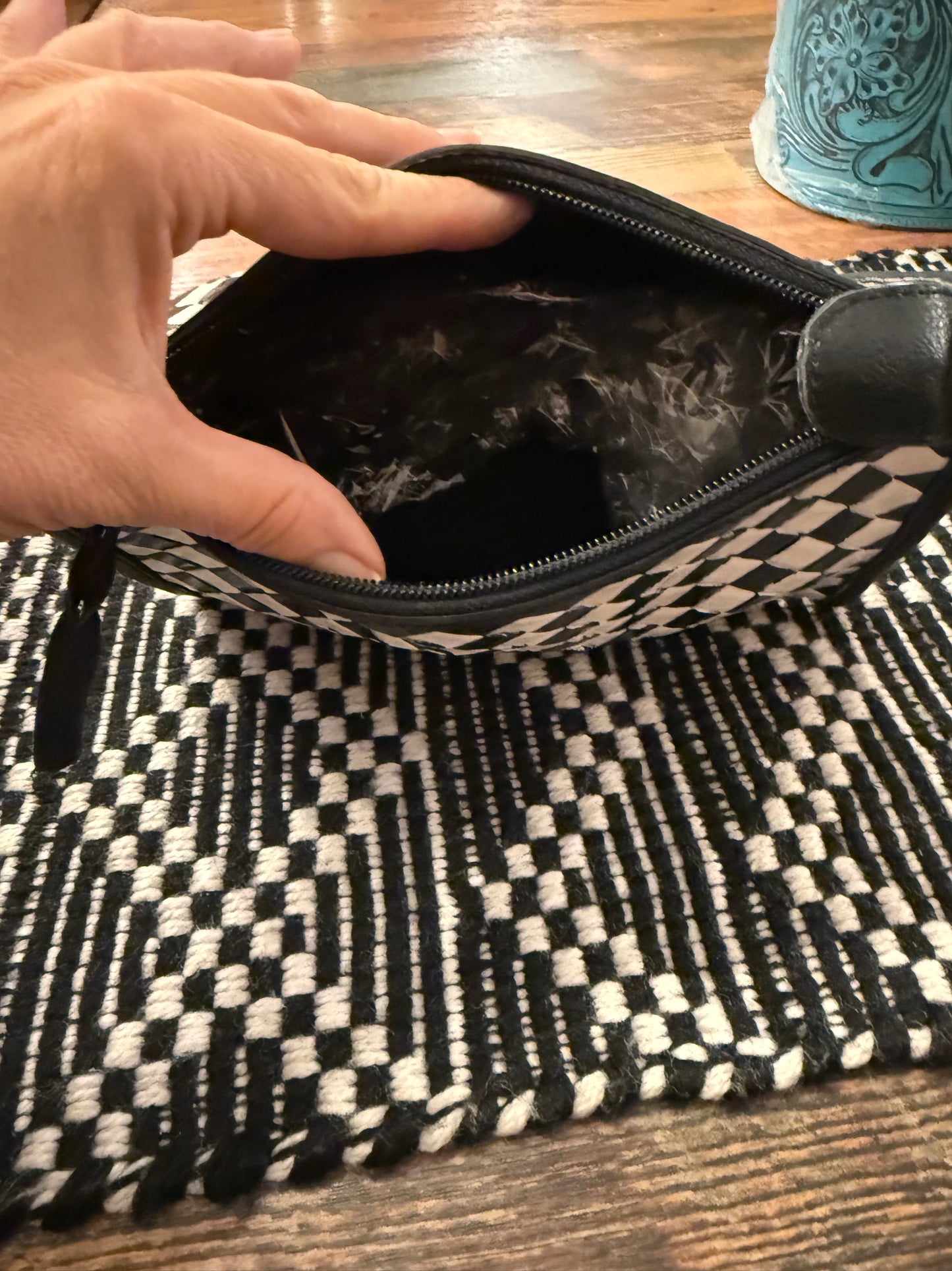 Leather Checkered Toiletry Bag