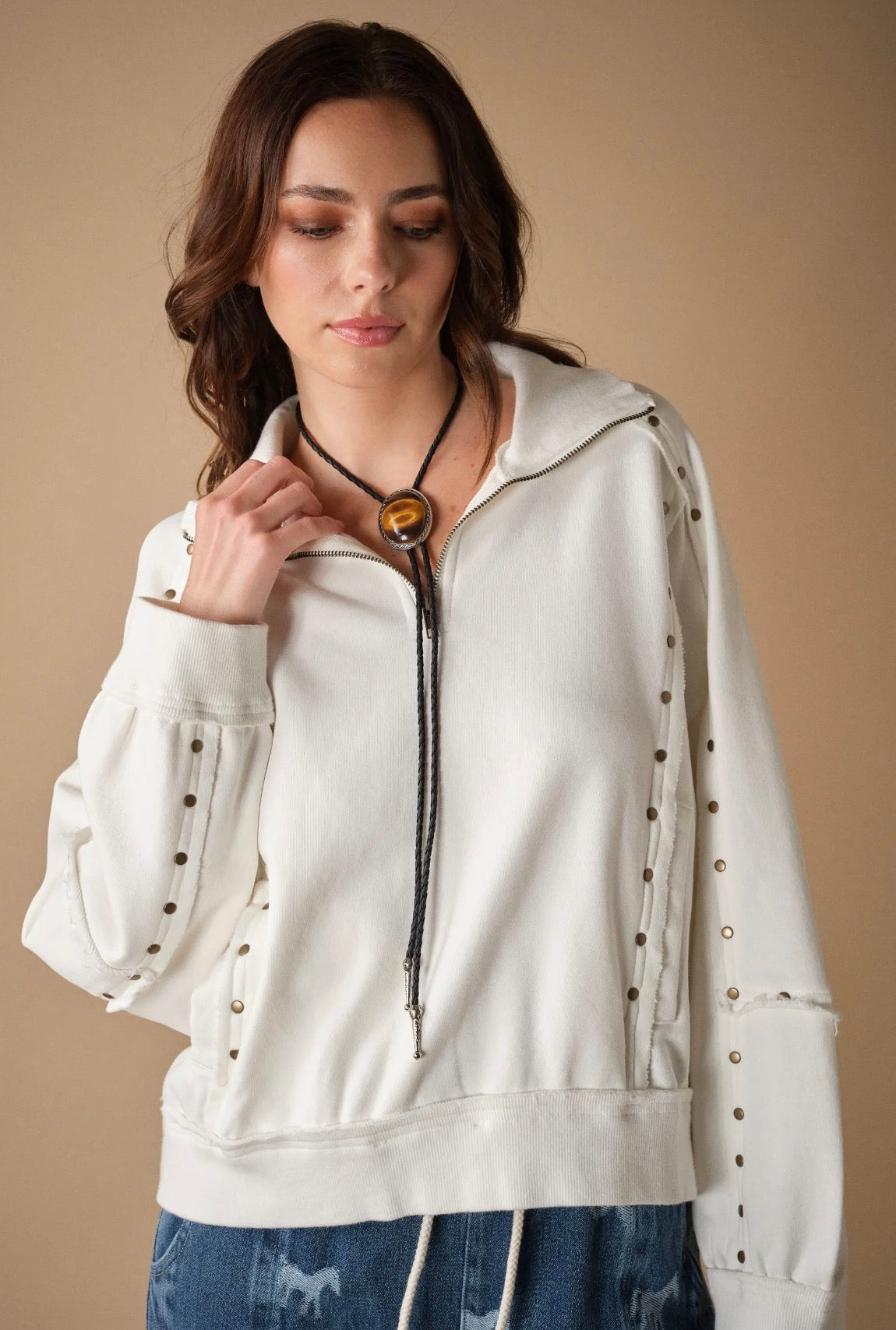 Studded Half-Zip Sweatshirt