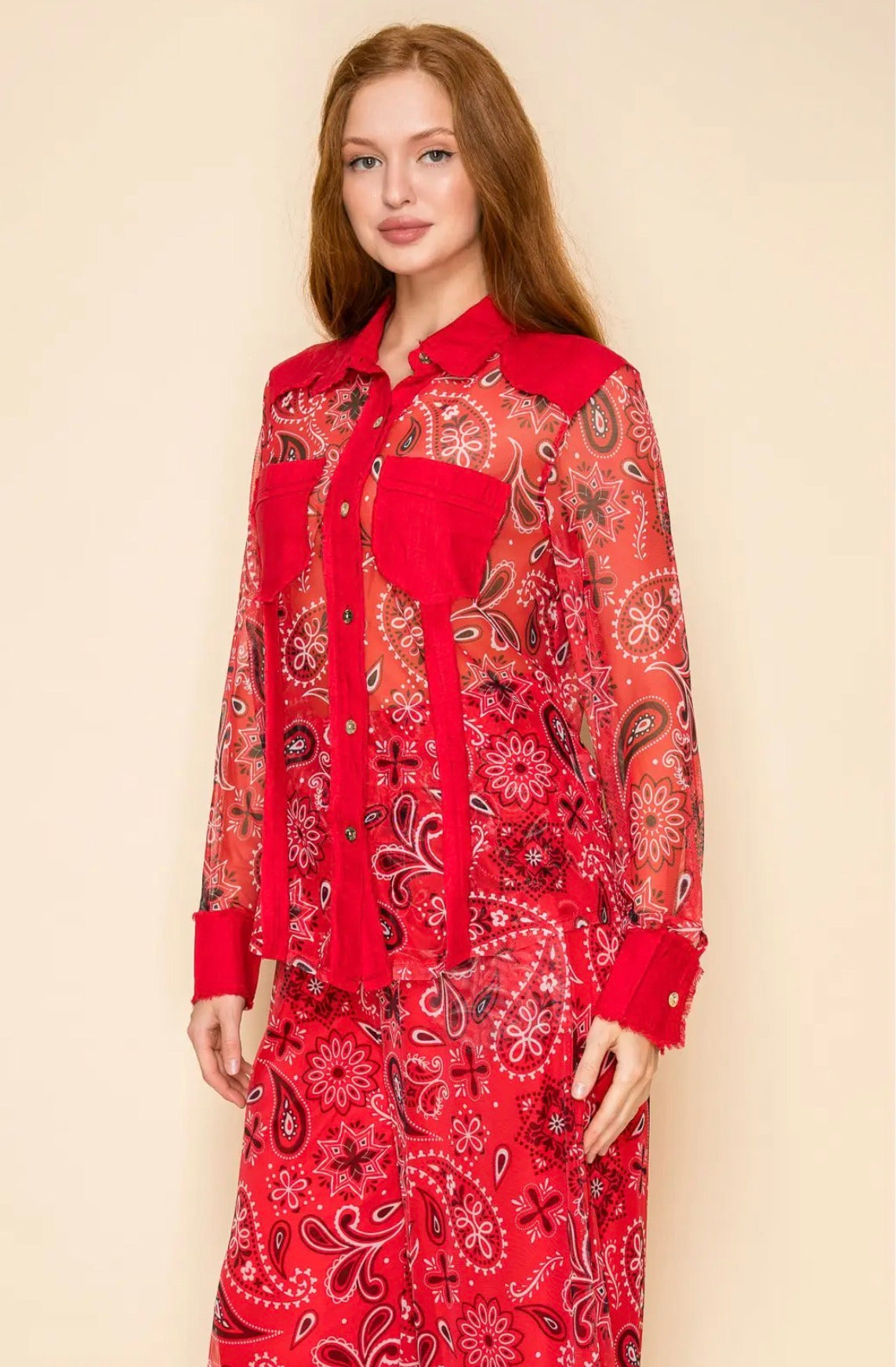 Printed Mesh Linen Shirt