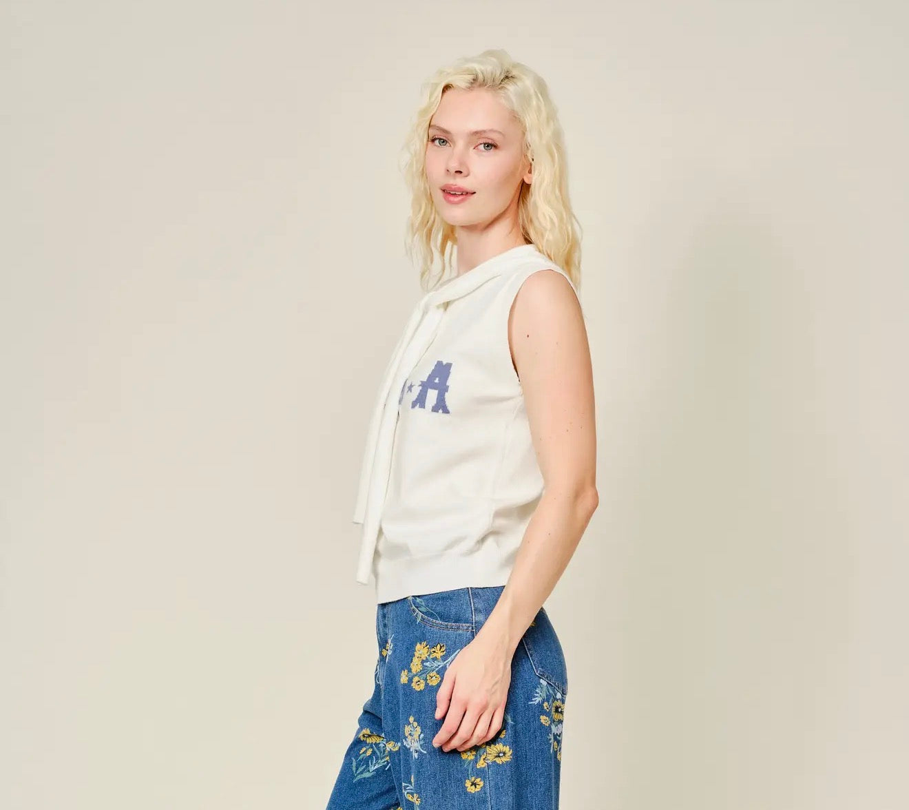 USA Western Shoulder Tie Knit Top
