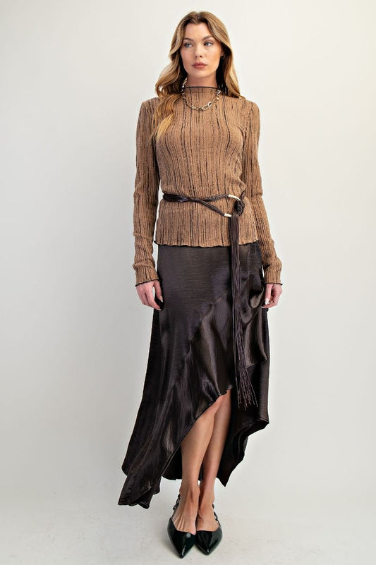 2 TONE NOVELTY RIB FITTED TOP