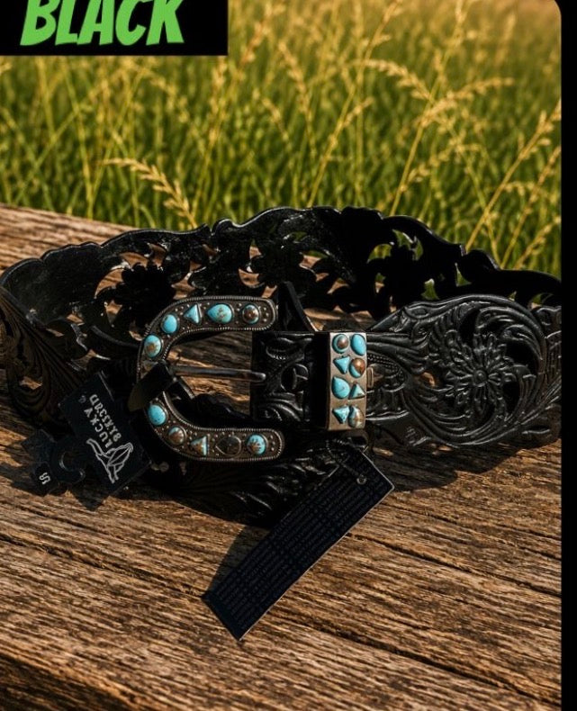 TOOLED FLORAL EMBROIDERED
GENUINE LEATHER WESTERN BELT