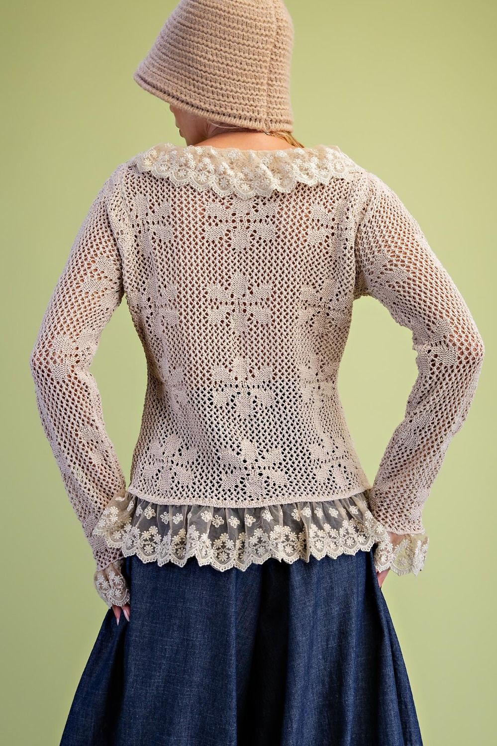 LACE RUFFLE KNITTED CARDIGAN