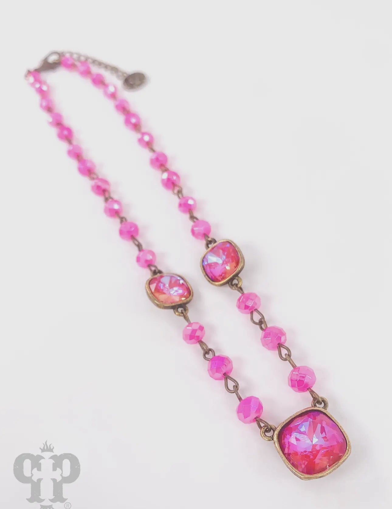 Linked Bead and Bright Austrian
Crystal Necklace