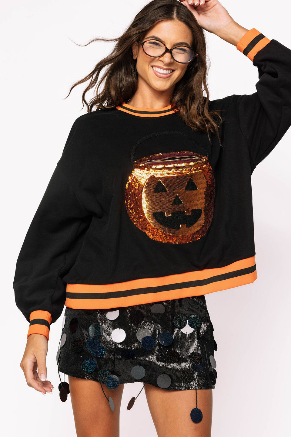 Queen Of Sparkles Black Halloween Pumpkin Candy Bucket Sweatshirt