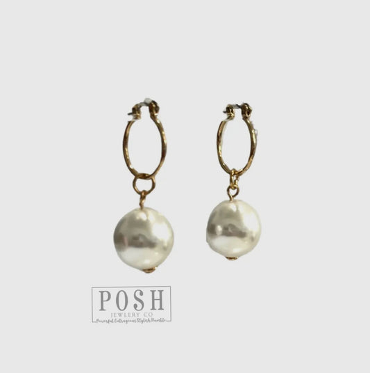 Pearl Drop Hoop Earring