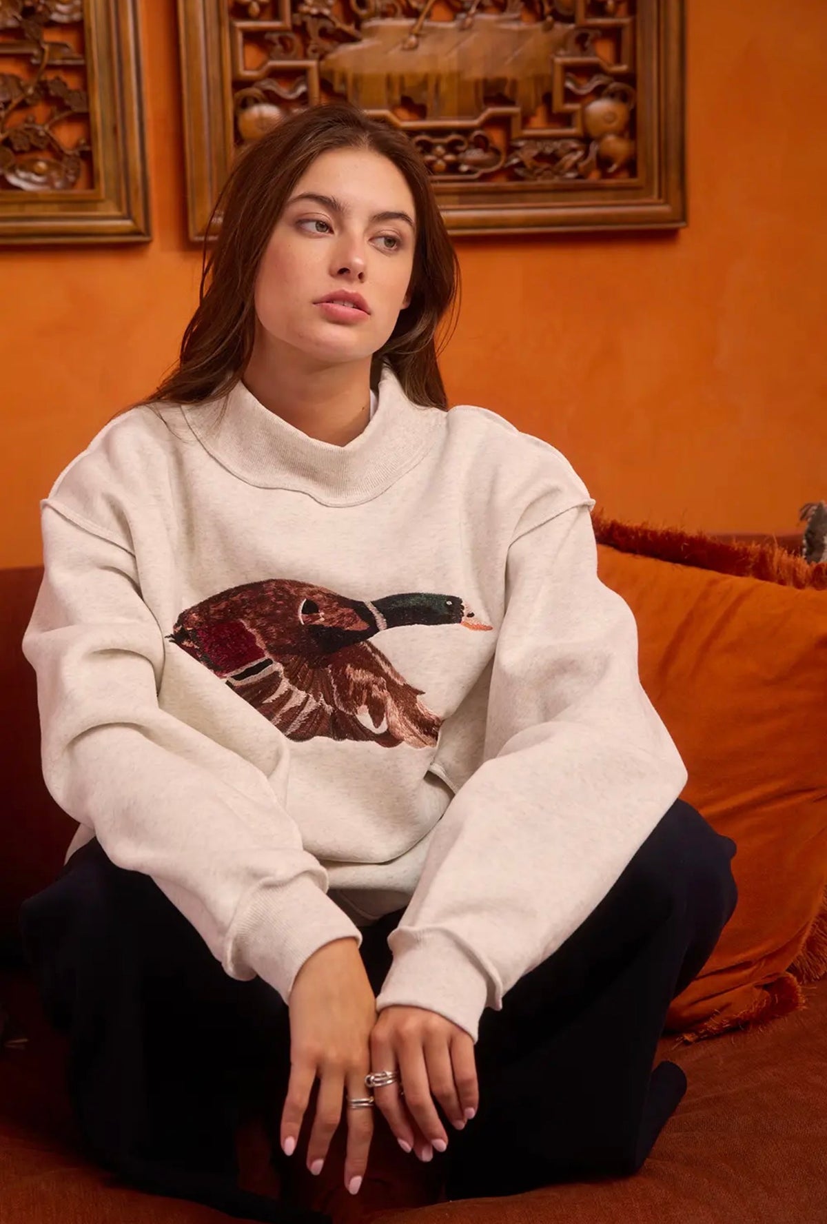 'Mallard' Embroidered
Mock-Neck Sweatshirt