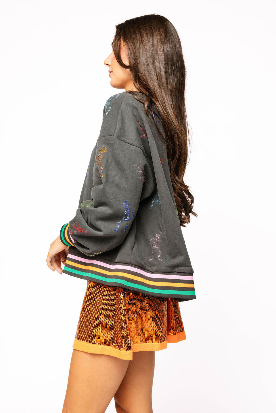 Queen Of Sparkles Charcoal Multi Skeleton Striped
Trim Sweatshirt OR Sweatpant