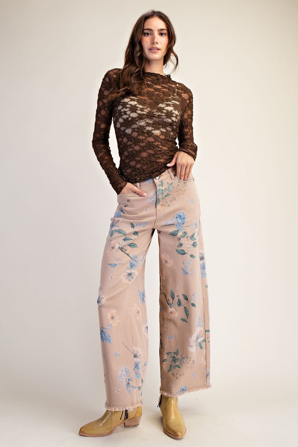FLORAL PRINTED SOFT STRETCH TWILL PANTS