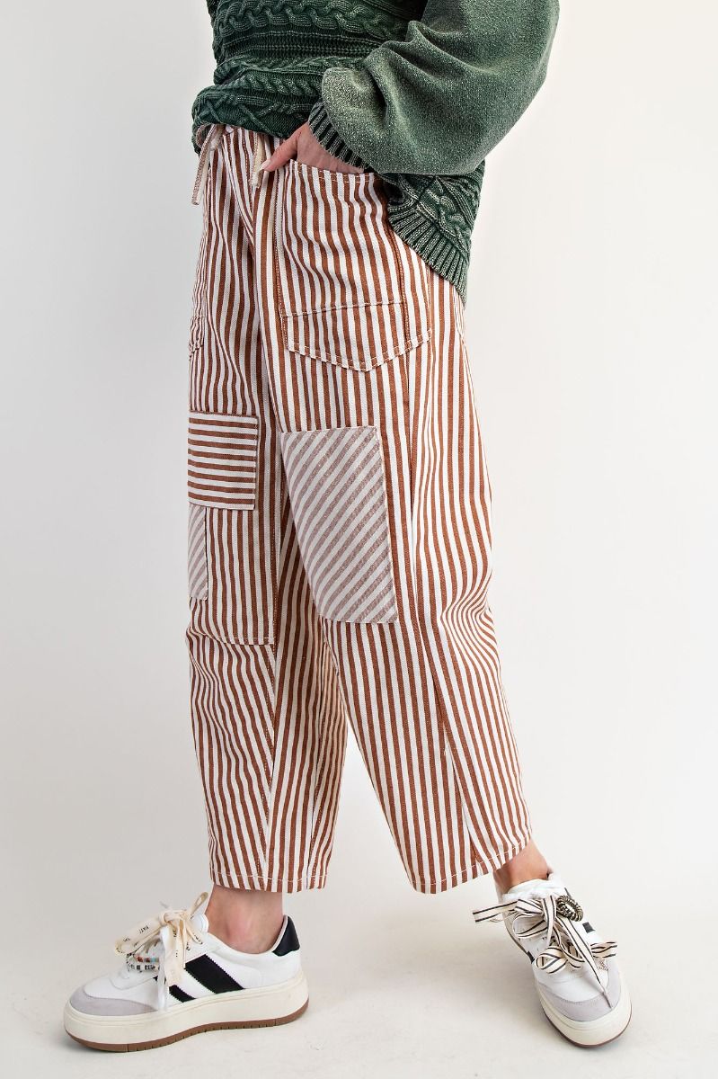 STRIPED WASHED TWILL PANTS
