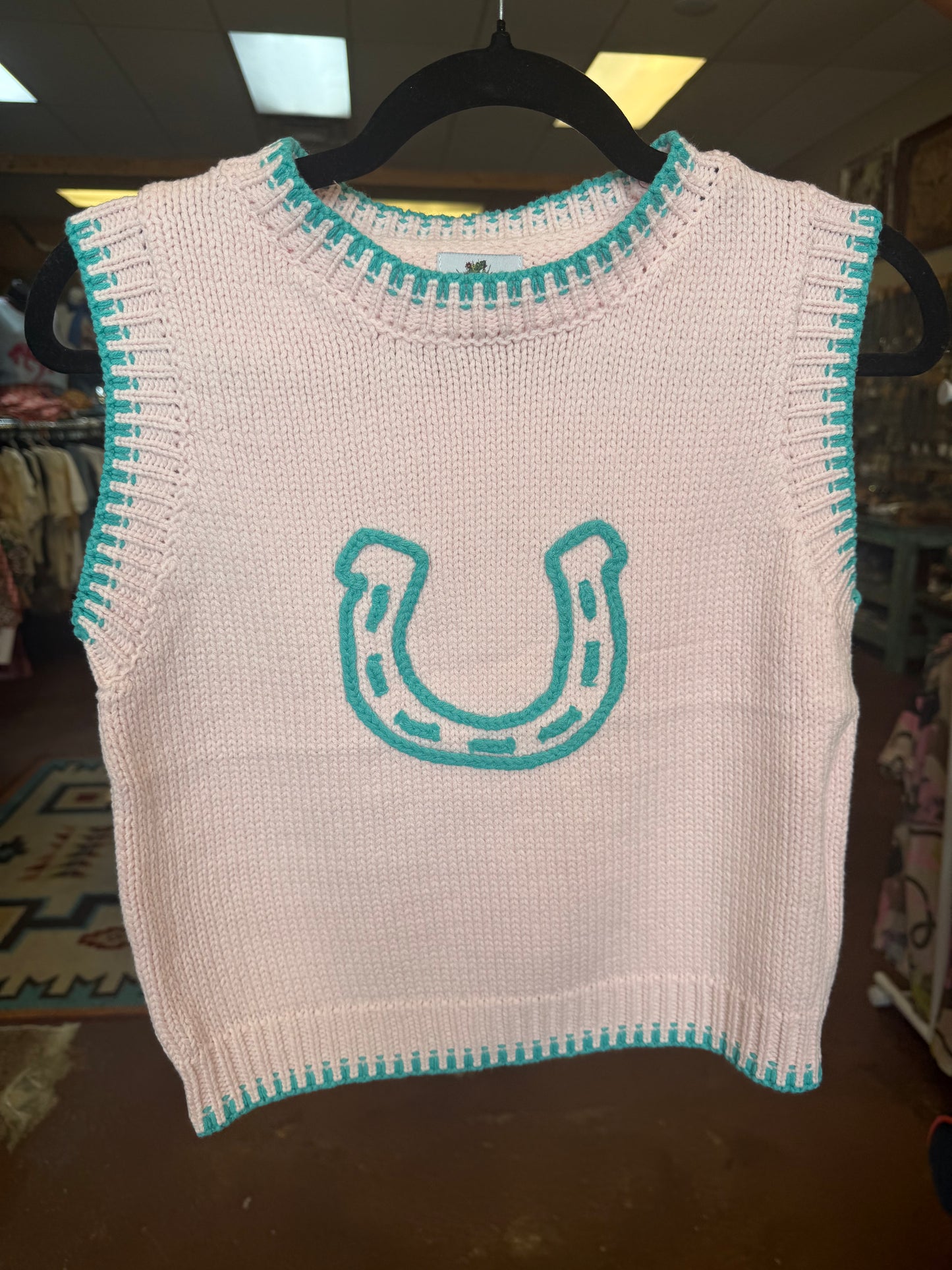 PINK HORSESHOE SWEATER VEST