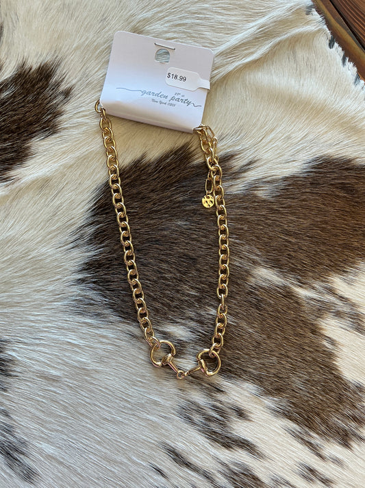 Gold Interlocking Chain with Gold Horse Bit 16"-18" Necklace