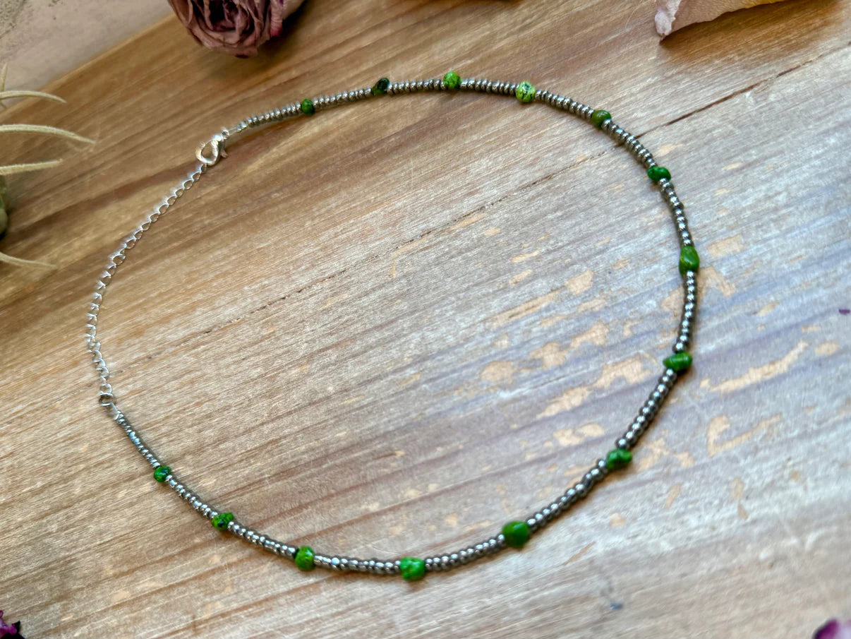 Green Turquoise Glass Seed Bead
Necklace - 14 Inch