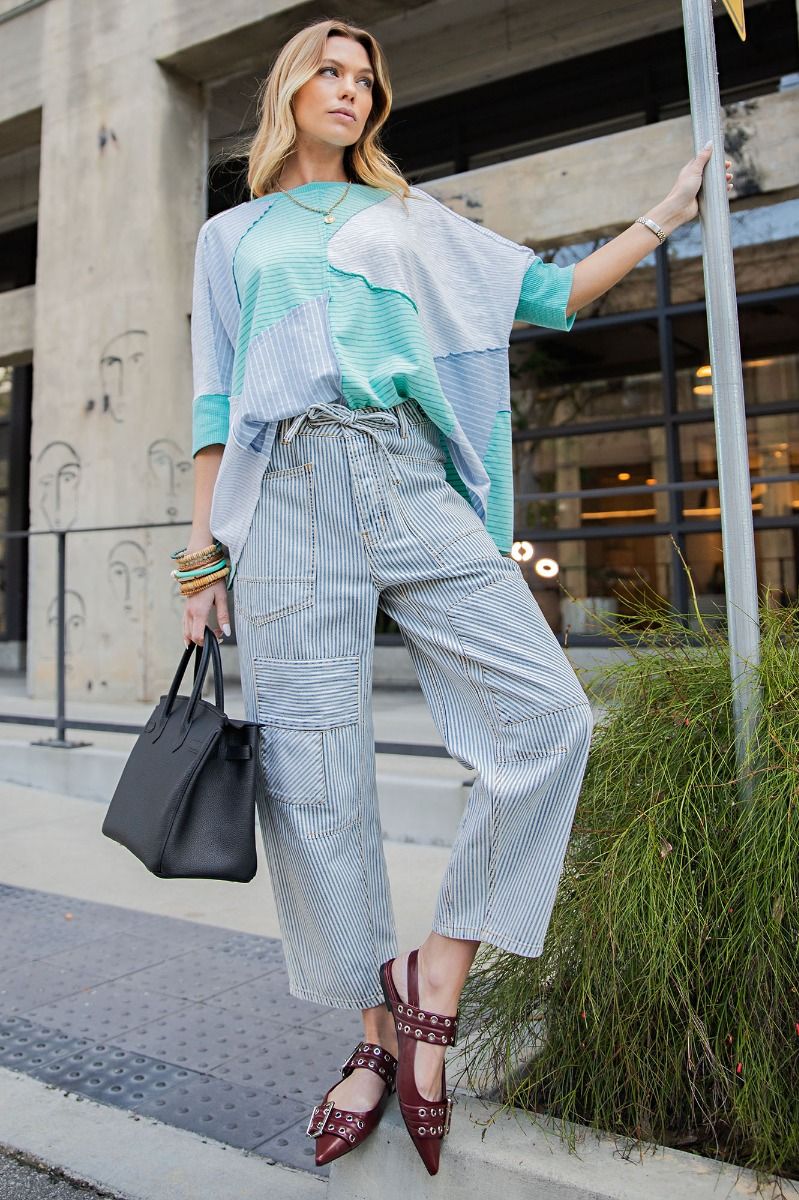 STRIPED WASHED TWILL PANTS