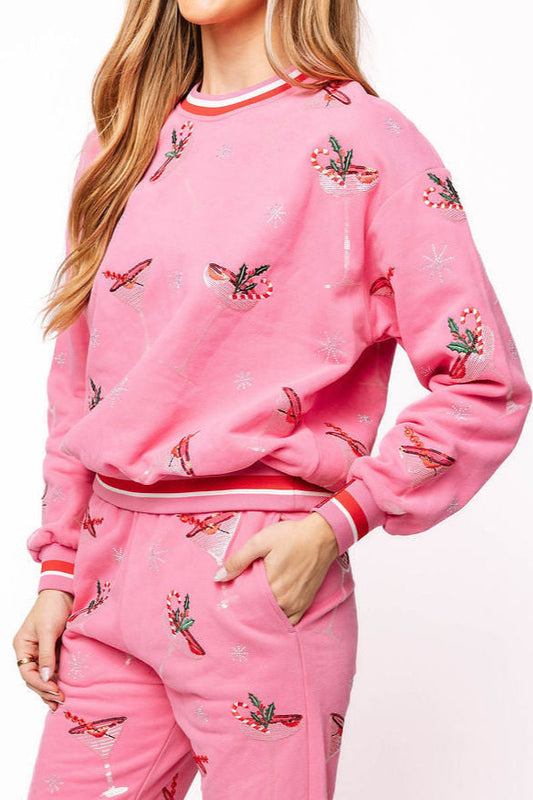 Queen Of Sparkles Bright Pink Christmas Cocktail Sweatshirt OR Sweatpants