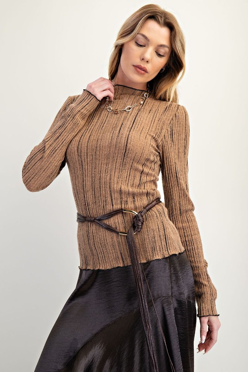 2 TONE NOVELTY RIB FITTED TOP