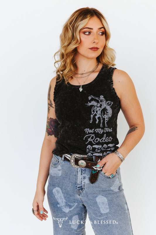 MINERAL WASH RODEO PRINTED TANK TOP