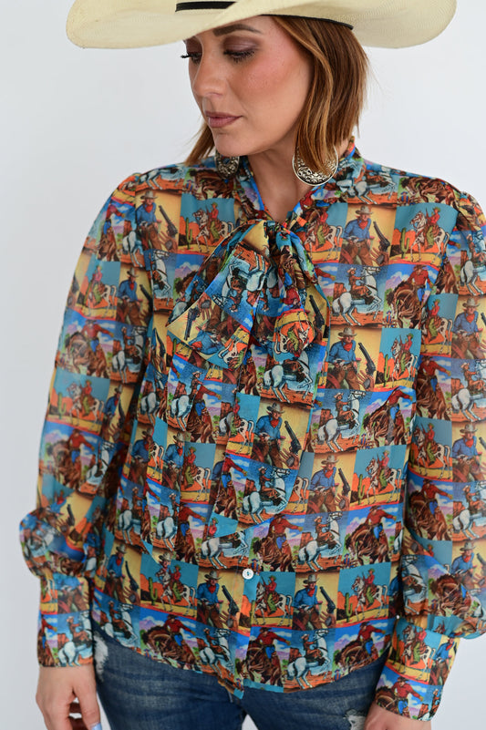 Vintage Popart Cowboy Chiffon