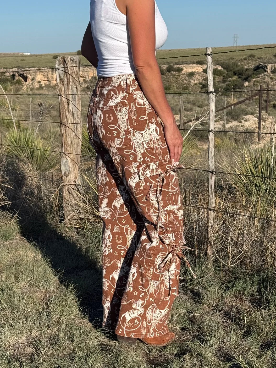 Ranch Roundup Western Print Wide Leg Jeans