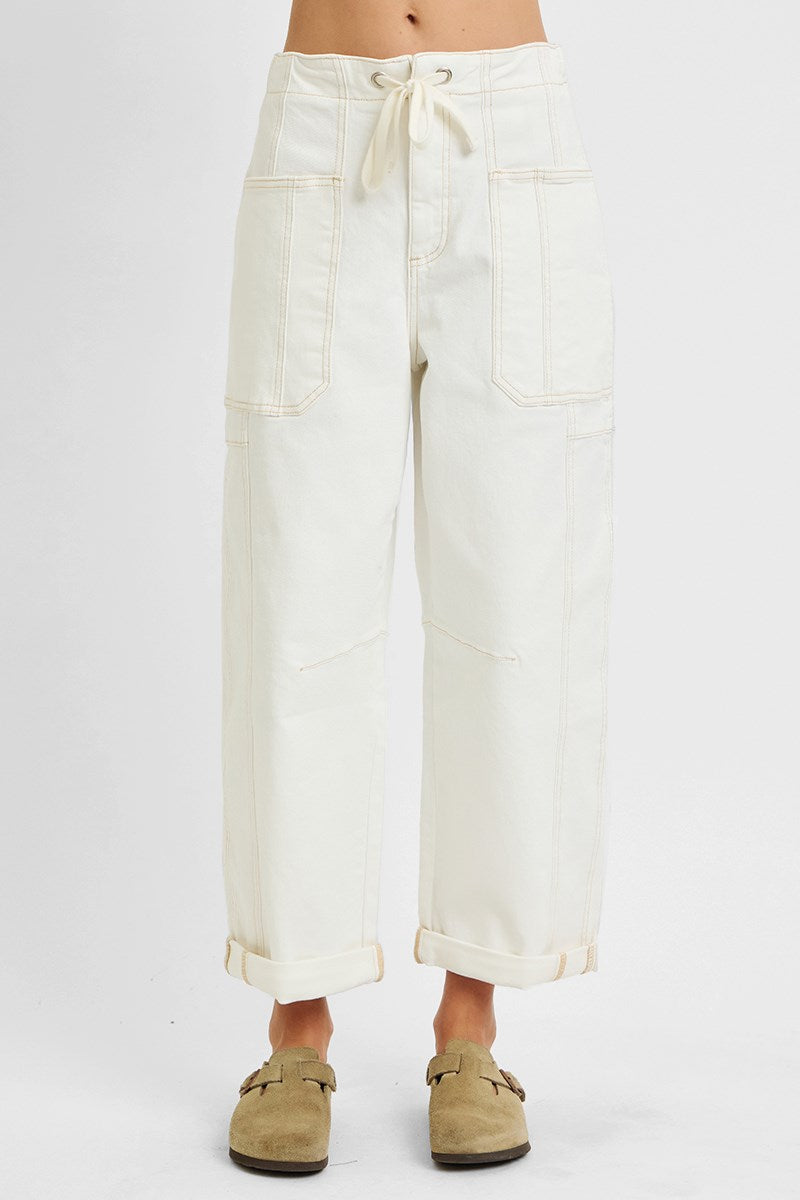 Risen Cream Cargo Barrel Pants