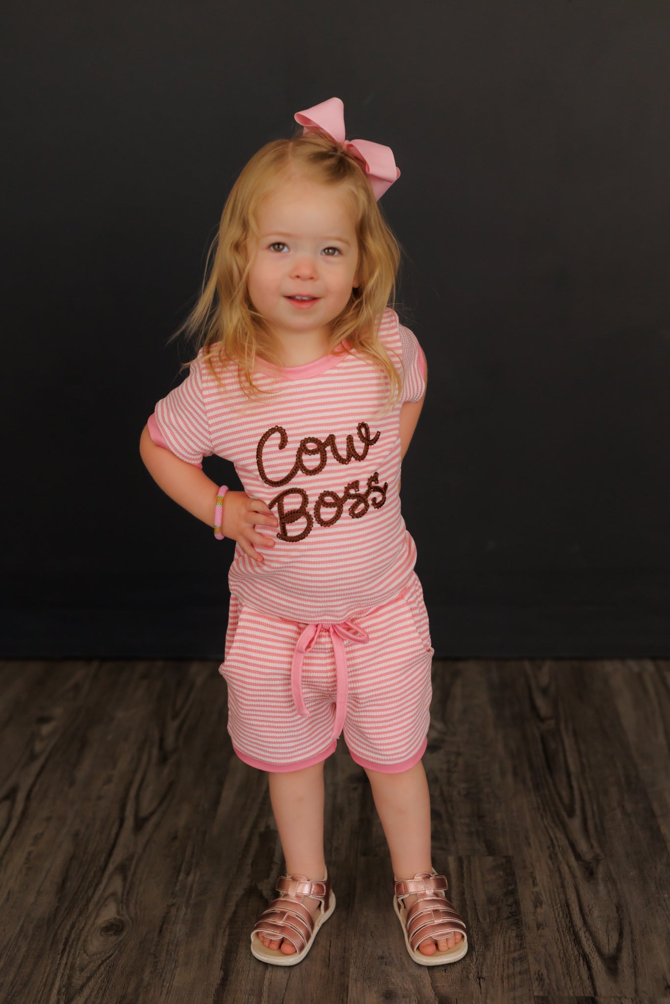 Pink Stripe Cow Boss Short Set