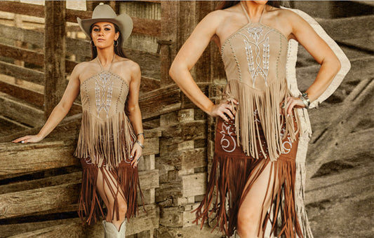 Suede Fringe Halter Tops