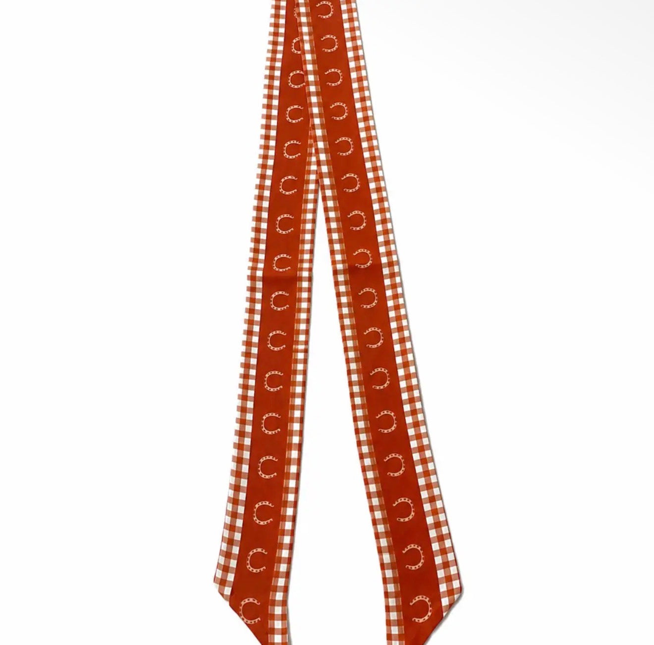 100% Silk Twilly Scarf with Horsehoe and Gingham
