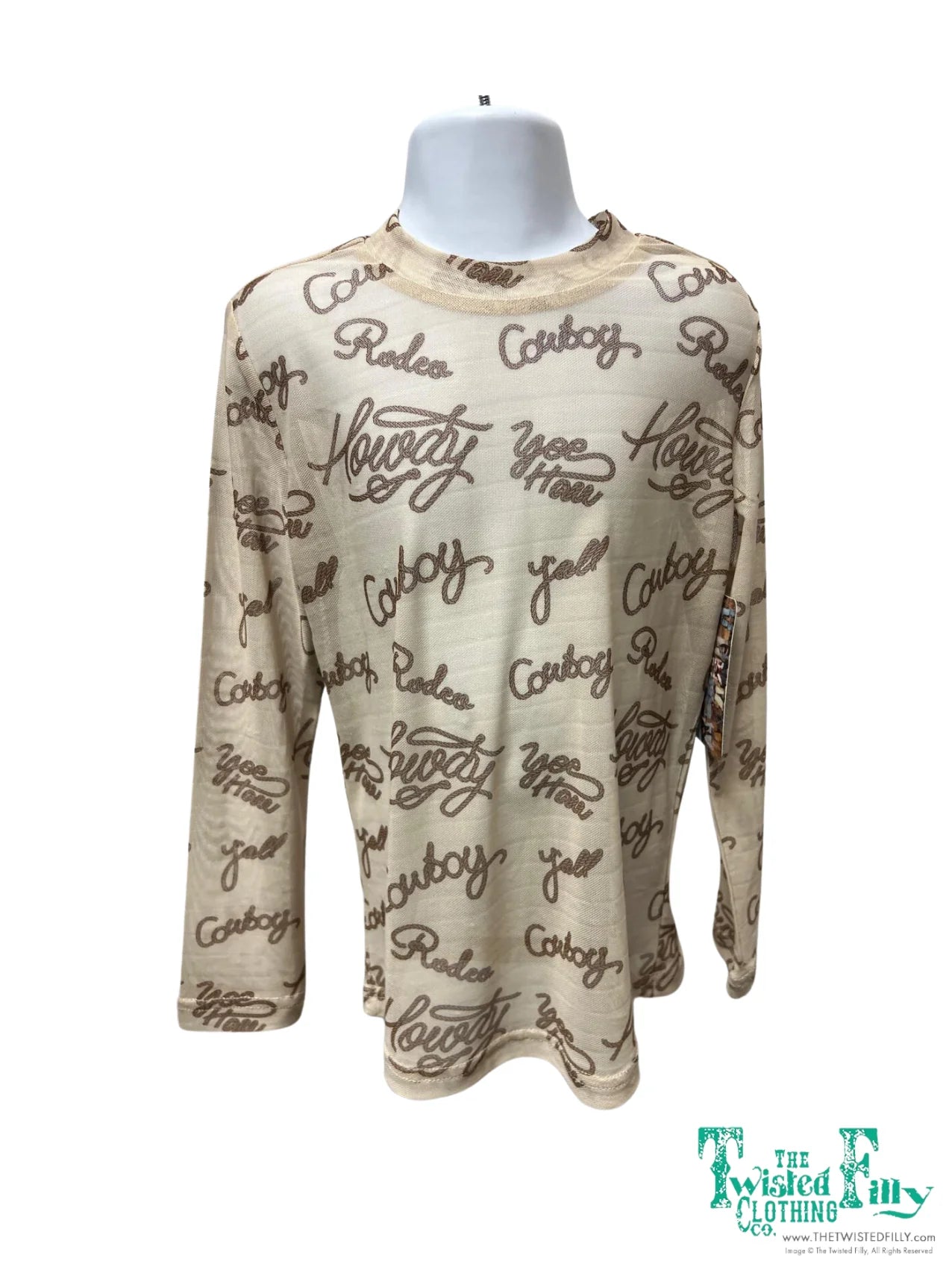 Girls LS Mesh Top - Lasso Text