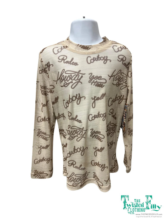 Girls LS Mesh Top - Lasso Text