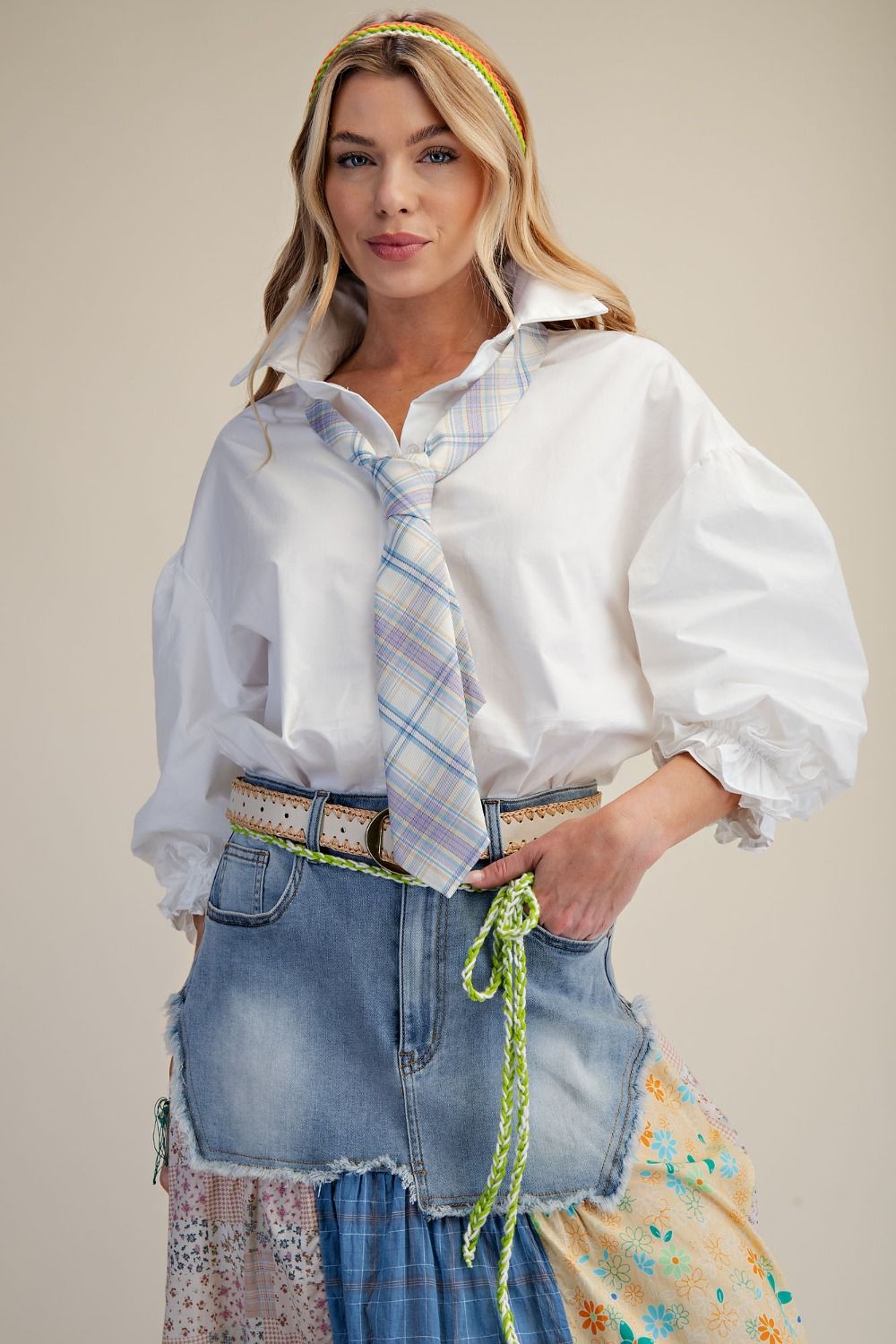 3/4 SLEEVES BUTTON DOWN POPLIN SHIRT