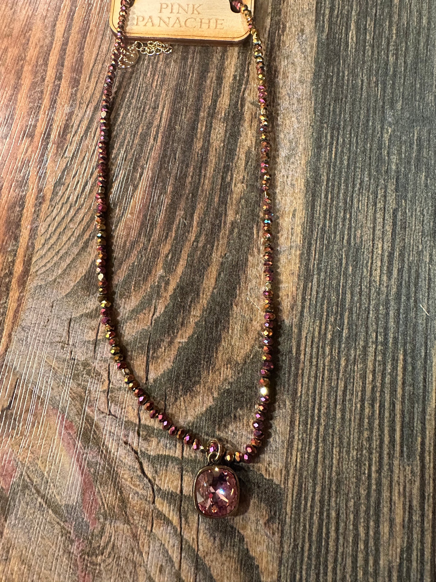Dark Pink Bead Necklace with Austrian Crystal