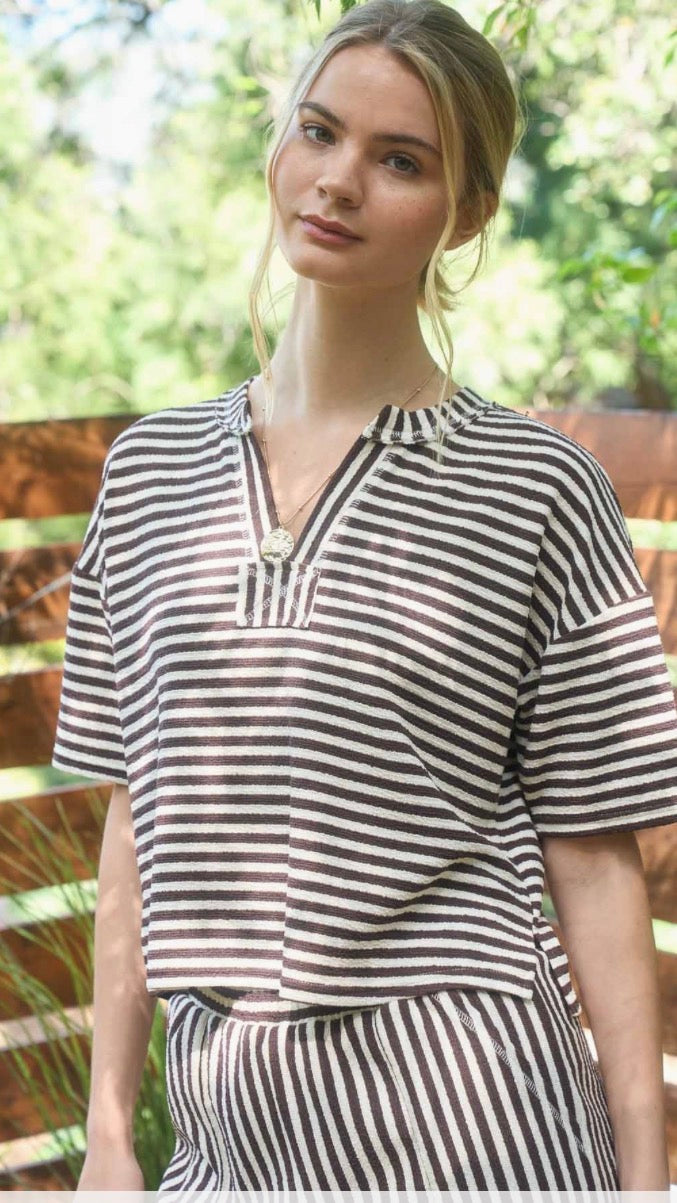 Brown Striped Short Sleeve Shirt