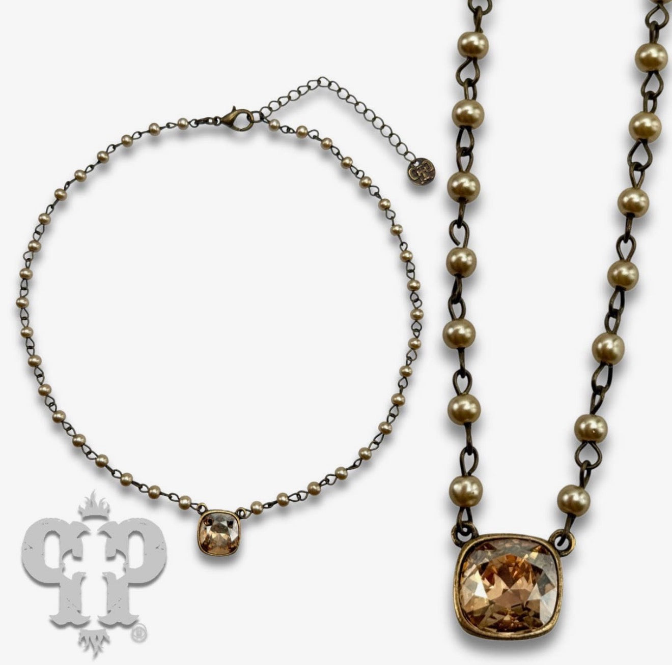 Austrian Square Crystal Linked Bead Necklace, 12mm