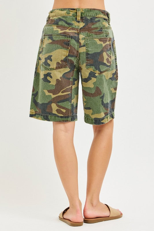 Slouchy Jorts In Camo Print And Eyelet Waistband